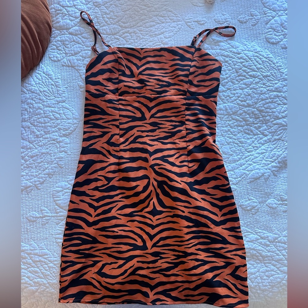 Mini orange zebra print dress